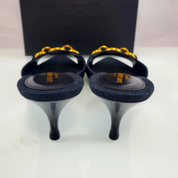 NEW$1050 Saint Laurent YSL Logo Gippy Chain Kitten-Heel Slide Sandal Mules Sz 37 - Picture 11 of 17
